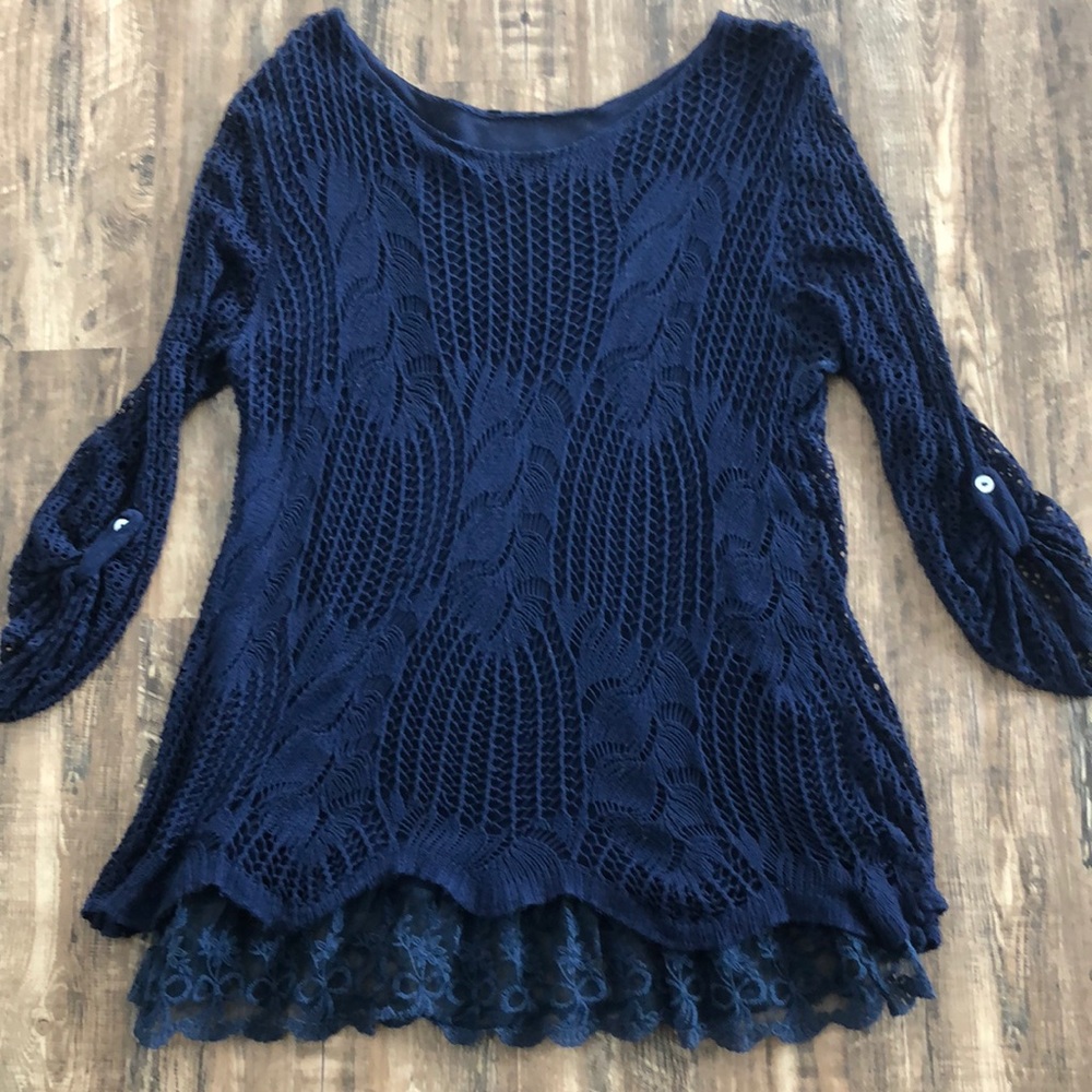 Pretty navy blue bottom laced sweater